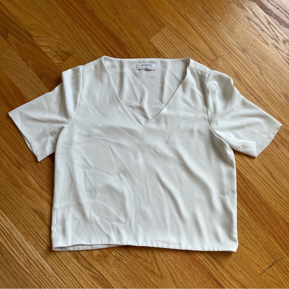 aritzia babaton white v-neck blouse
